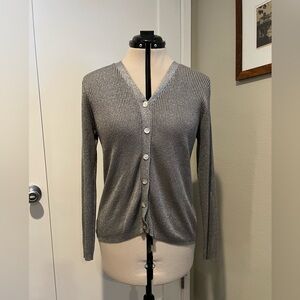 Joseph A. Silver metallic cardigan sweater. Size M. Silk. Excellent condition.